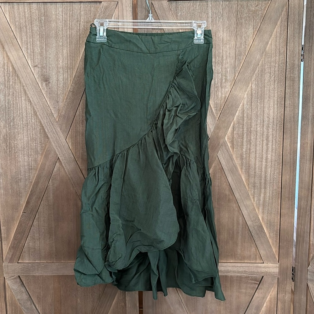 Dark Green Hi Low Summer Skirt with Ruffles size small